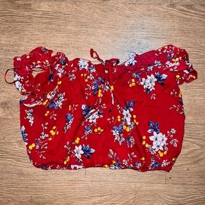 Cotton Candy LA red floral ruffled sleeveless crop top